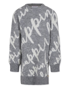 Платье-миди с логотипом и интарсией, серый Pinko kids