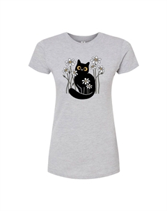 Облегающая футболка для юниоров Black Cat In Daisies, серый Licensed character
