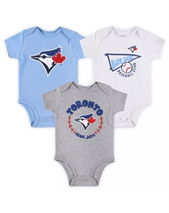 Infant Powder Blue/White/Heather Grey Toronto Blue Jays Biggest Little Fan Комплект боди из 3 предметов Outerstuff
