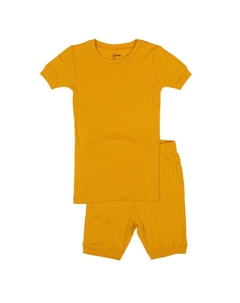 Детские короткие хлопковые пижамы из двух частей в стиле бохо, сплошной цвет, цвет Mustard Leveret