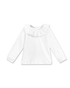 Комплект из двух хлопковых футболок для девочек с рюшами на воротнике, белый Babidu