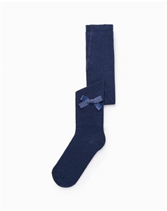 Вязаные колготки для девочки с бантиками, темно-синий Zippy