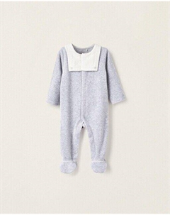 Бархатный комбинезон для мальчика с контрастным воротником, светло-серый Zippy