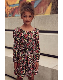 Платье с принтом и рюшами на рукавах (3-16 лет), черный Next