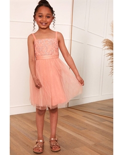 Девичье платье миди с вышивкой и юбкой из тюля, розовый Chi chi london