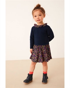 Трикотажное платье с узорчатым низом (от 3м до 7лет), синий Next