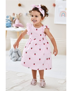 Летнее платье в клетку с вышитой клубничной аппликацией, розовый Jojo maman bébé
