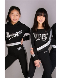 Короткая толстовка для девочки с капюшоном и полосками, черный Pineapple