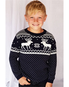 Детский рождественский свитер-фейрайл с оленями, синий The little tailor