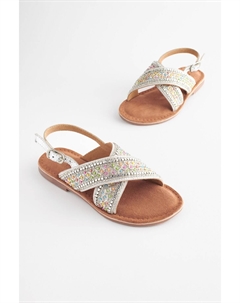 Босоножки с перекрестными ремешками из бисера, серебряный Next