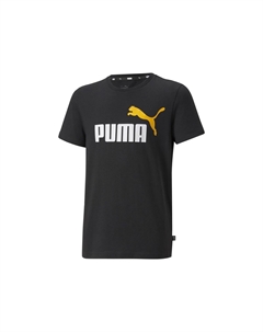 Футболка для мальчиков — ESS+ 2 Col Logo Tee, круглый вырез, короткий рукав, однотонная, цвет Schwarz Black Tangarine Puma