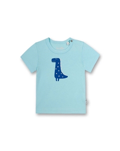 Футболка для мальчика - детская, короткий рукав, круглый вырез, кнопка, принт, синий Sanetta