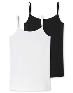 Комплект топов-спагетти для девочек, 2 шт.: майка, нижняя рубашка, хлопок стрейч, черный Schiesser