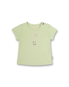 Футболка для девочки - детская, короткий рукав, круглый вырез, кнопка, принт, зеленый Sanetta