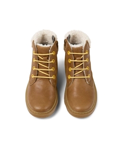 Ботинки коричневые кожаные для девочки на шнурках, коричневый Camper