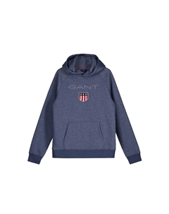 Толстовка для мальчиков - Teen Boys SHIELD худи, свитер с капюшоном, логотип, однотонный, цвет Blau Melange Gant