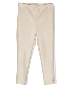 Брюки из искусственной кожи с логотипом, нейтральный цвет Monnalisa