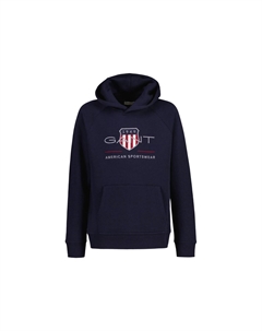 Детская толстовка - ARCHIVE SHIELD HOODIE, свитер с капюшоном, логотип, однотонный, синий Gant
