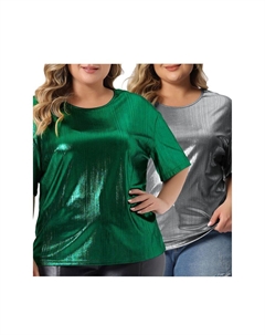 Женские футболки больших размеров с металлическим круглым вырезом и короткими рукавами, блузки, футболки, цвет Silver Green Agnes orinda