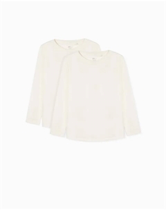 Набор футболок с длинными рукавами для девочек из 100 % хлопка, белый Zippy