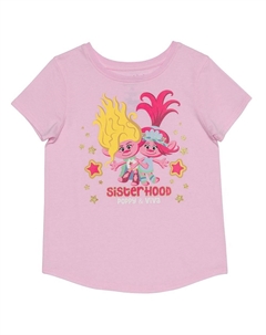 Футболка DreamWorks для девочек 4–12 лет с рисунком Trolls Poppy & Viva Sisterhood, цвет Pink Veranda Heather Jumping beans