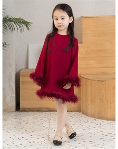 Платье с отделкой страусовыми перьями, красный Balou