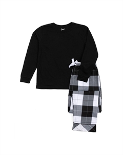 Рождественские детские пижамы из полиэстера и фланелевые брюки в клетку, цвет Plaid Black & White Leveret