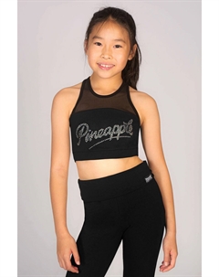 Укороченный топ для девочек с сетчатой вставкой и логотипом, черный Pineapple