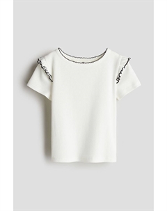 Футболка в рубчик с воланной отделкой, белый H&m