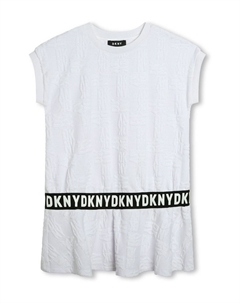 Платье-Футболка оверсайз с заниженной кромкой и тисненым логотипом, белый Dkny