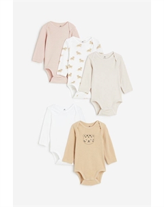 Набор из 5 боди с длинными рукавами, бежевый H&m