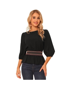 Топ с баской для женской блузки с короткими рукавами и присборенной талией, черный Allegra k