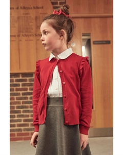 Школьный кардиган из хлопка с рюшами на плечах (3-16 лет), красный Next