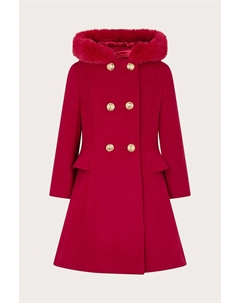 Двубортное пальто с капюшоном из искусственного меха, красный Monsoon