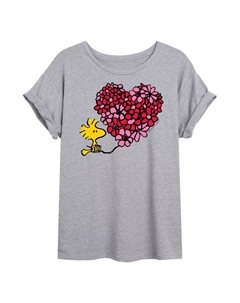 Большая футболка с цветочным принтом в форме сердца для юниоров Peanuts Woodstock ко Дню святого Валентина, серый Licensed character