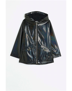 Дождевик для девочек с капюшоном и блестящей отделкой, черный River island