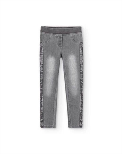 Джинсы стрейч для девочек с пайетками, серый Boboli