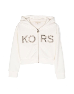 Кардиган на молнии с капюшоном и логотипом, нейтральный цвет Michael kors kids