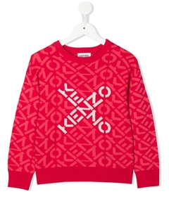 Джемпер вязки интарсия с логотипом, розовый Kenzo kids