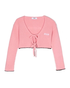 Укороченный кардиган с вышитым логотипом, розовый Msgm kids