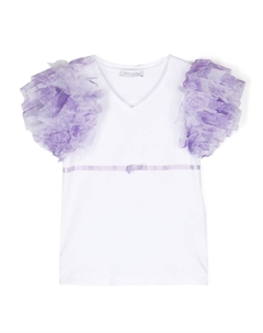 Рубашка с оборками и V-образным вырезом, белый Monnalisa