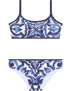Бикини с U-образным вырезом и принтом Majolica, синий Dolce&gabbana