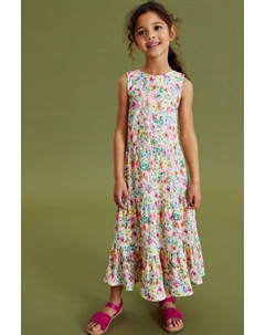 Многослойное трикотажное платье миди со спиной Белый/розовый/зеленый летние цветочные мотивы, белый Next