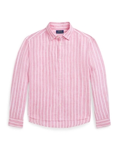 Полосатая льняная рубашка с вышитым логотипом, розовый Ralph lauren