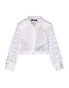 Kids полосатая рубашка с логотипом, белый Balmain