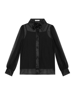 Шелковая рубашка с цветочной аппликацией, черный Dolce&gabbana