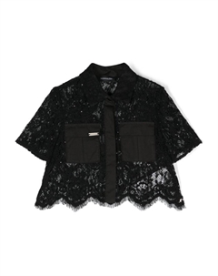 Укороченная кружевная рубашка, черный Monnalisa