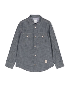 Рубашка из ткани шамбре со вставками, синий Eleventy