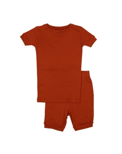 Детские короткие хлопковые пижамы из двух частей в стиле бохо, сплошной цвет, цвет Rust Leveret