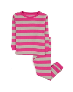 Детские хлопковые пижамы из двух предметов в полоску для девочек, цвет Berry & Chime Leveret